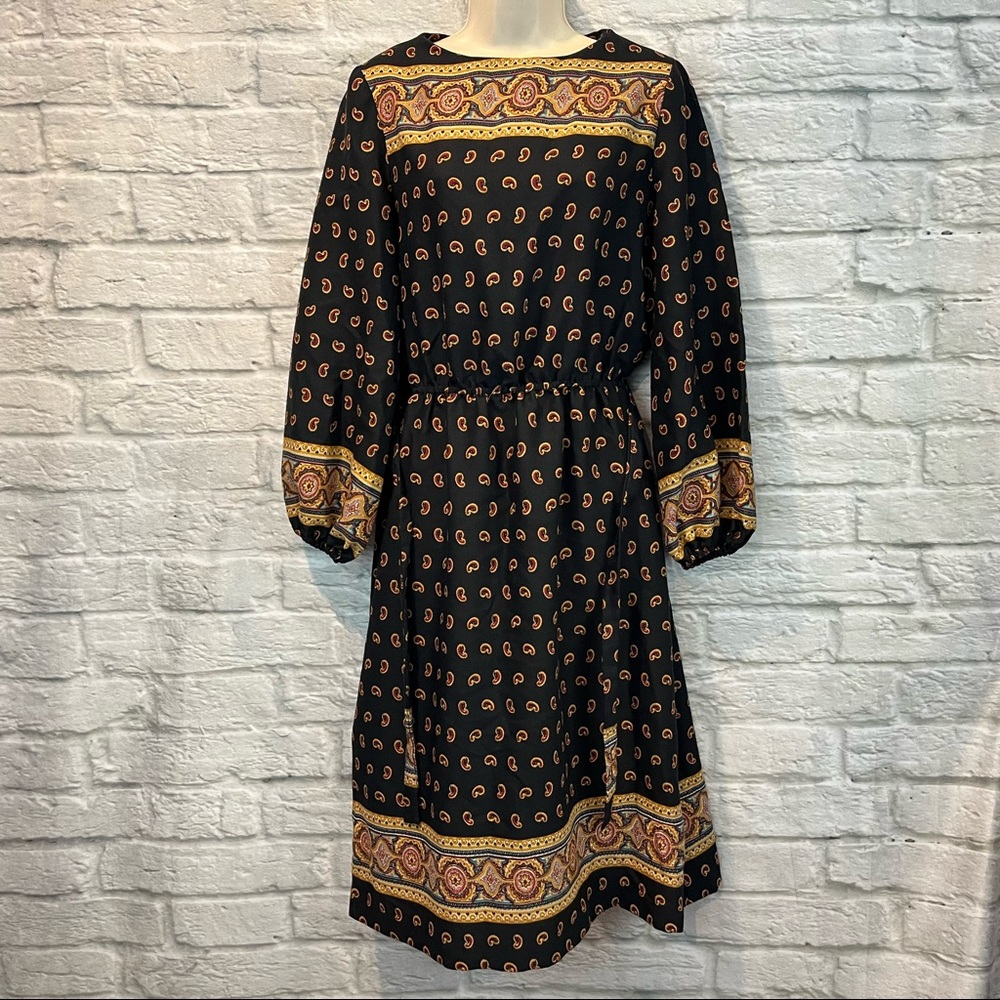 Vintage 70s/80s JJ Dean Paisley Print Belted MIDI Long Sleeve Bohemian Dress - Picture 9 of 16